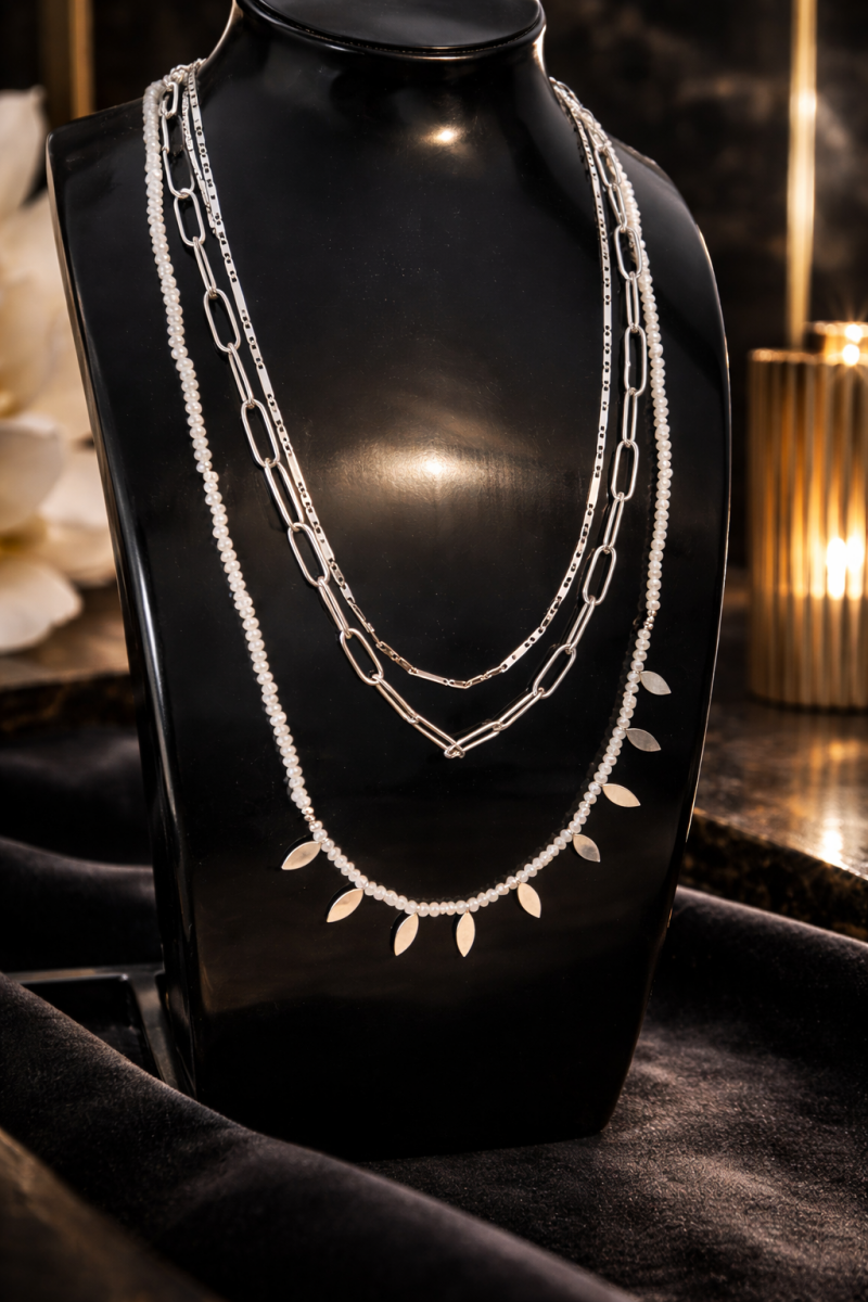 Collier triple — argent